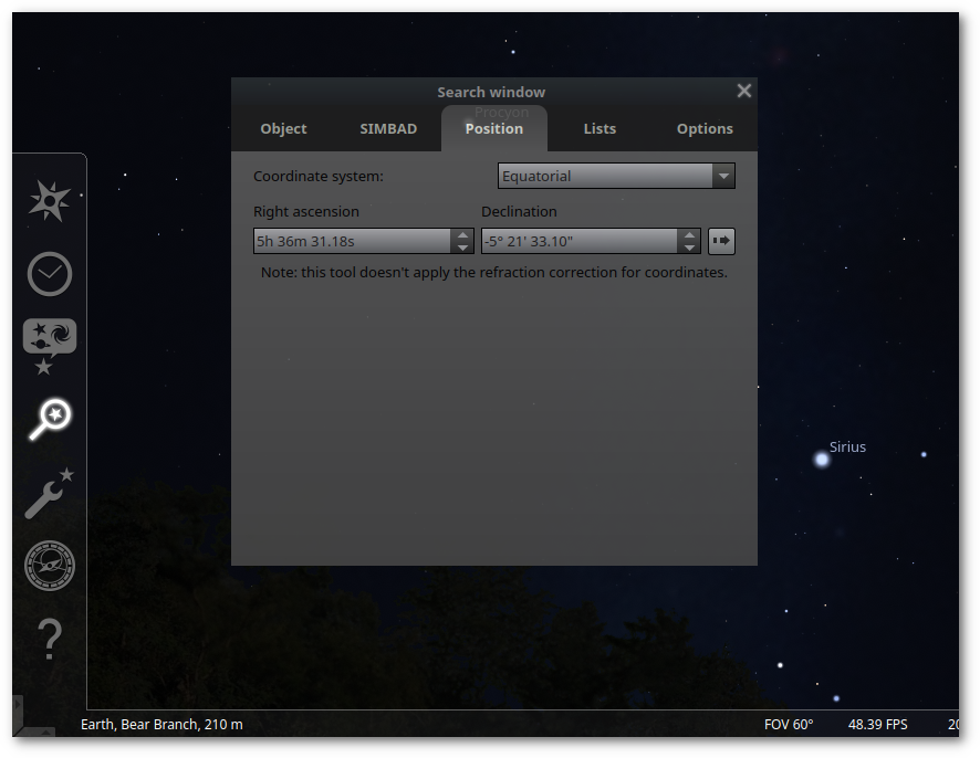 Position dialog