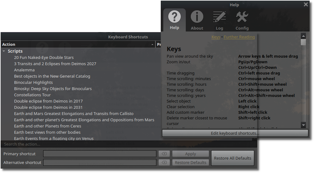 Stellarium Keyboard Shortcuts